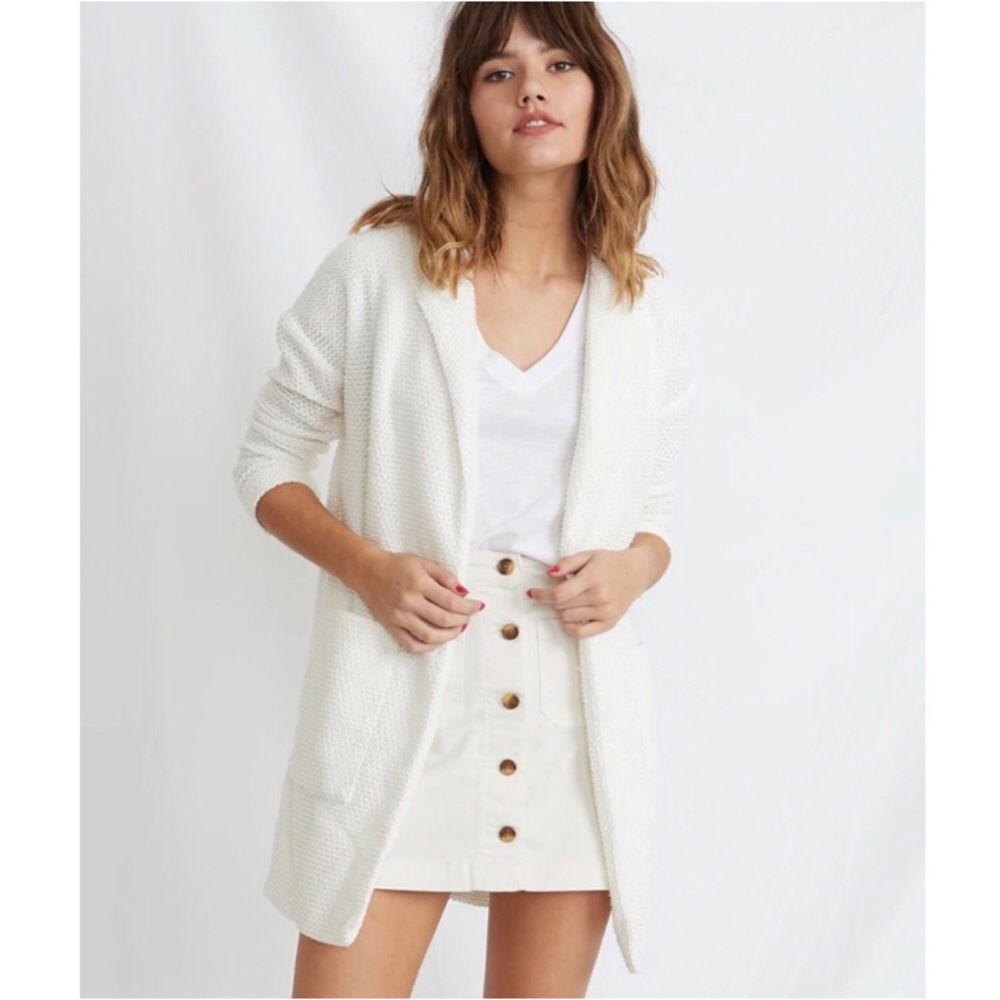 Marine Layer Birdseye Cardigan Ivory White Bouclé Textured Knit Coat pockets